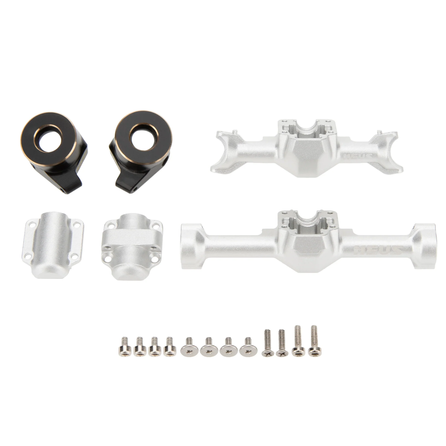 MEUS Racing SCX30 Axle Housing with Diff Covers and Steering Knuckles (Silver)