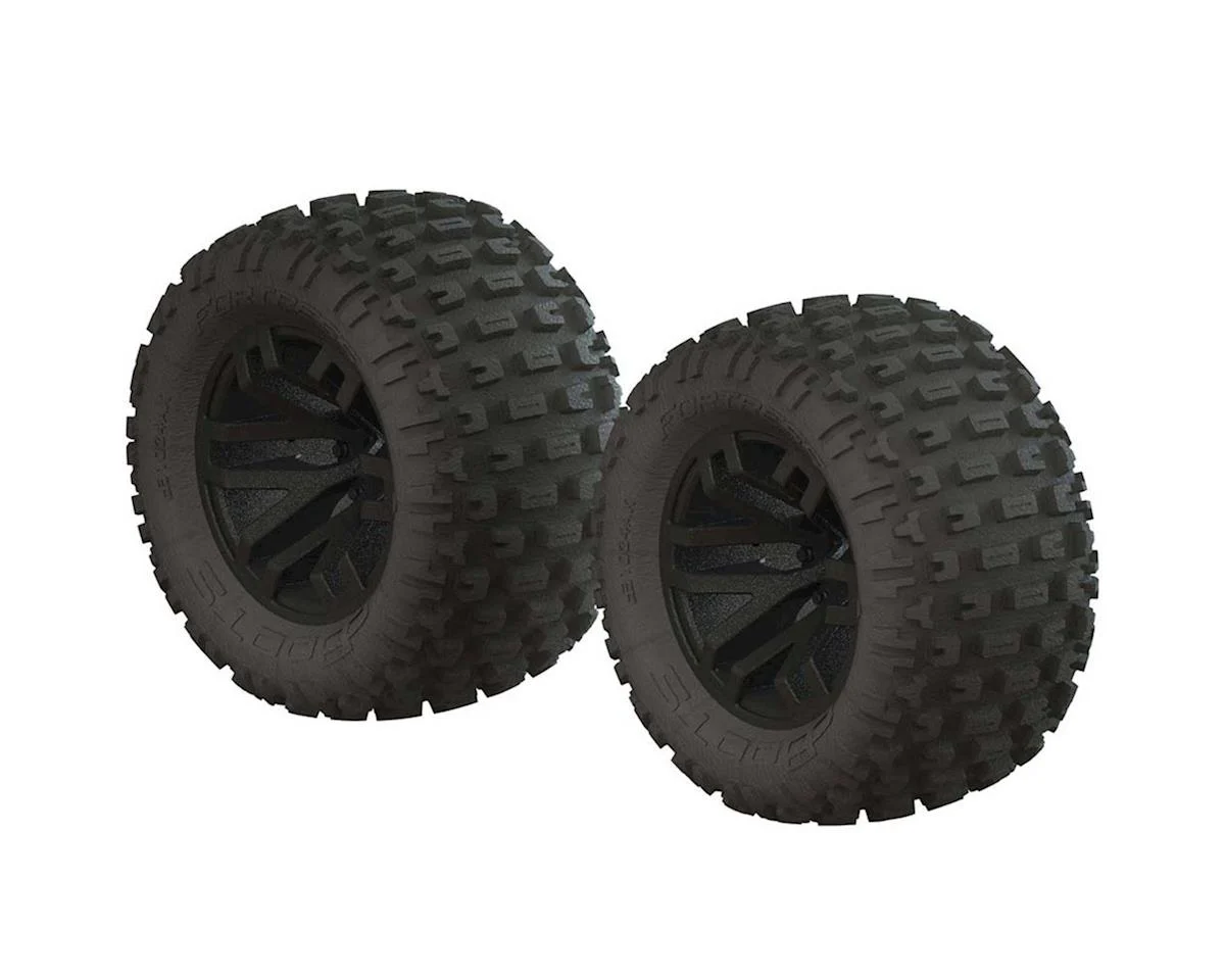 AR550044 dBoots "Fortress MT" Monster Truck Pre-Mounted Tire Set (Black) (2) w/14mm Hex