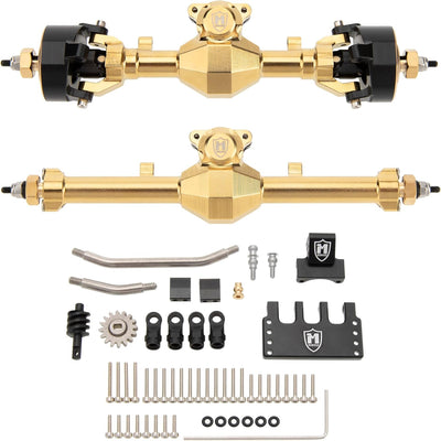 MEUS Racing Isokinetic 3-Section CVD Front and Rear Axles Maximum Steering Angle 52° Wider +5MM for Axial SCX24 (Electroplated Gold)