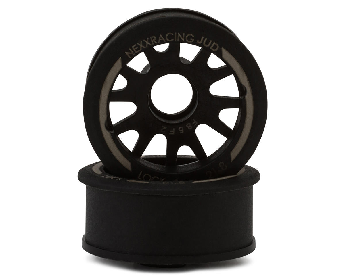 NX-USA-EVO-F+2 NEXX Racing Mini-Z RWD "JUD" EVO Front Threaded Side-Wall Carbon Fiber Rims (2mm Offset) (Black) (2)