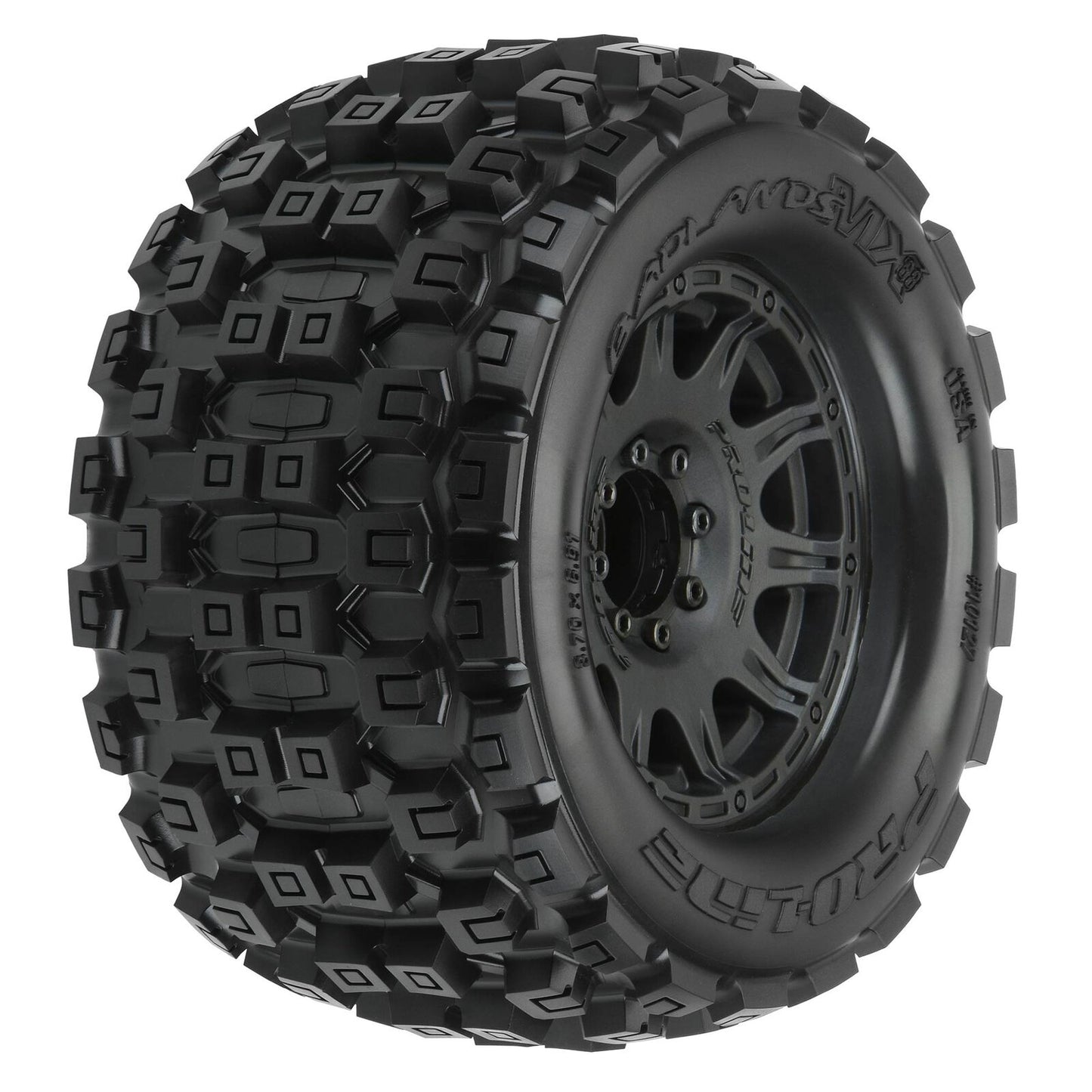 PRO1012710 1/8 Badlands F/R 3.8" MT Tires Mounted 17mm Black Raid (2)