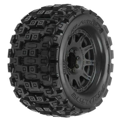 PRO1012710 1/8 Badlands F/R 3.8" MT Tires Mounted 17mm Black Raid (2)