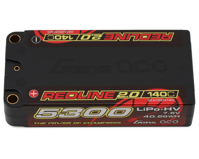 GEA53002S14D5 Gens Ace Redline 2.0 2S Shorty LiHV Battery 140C (7.6V/5300mAh) w/5mm Bullets