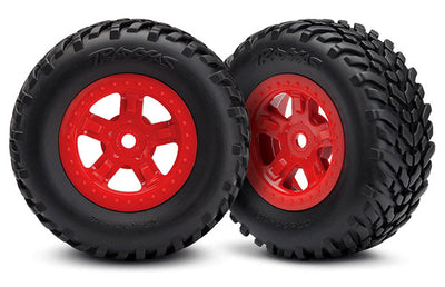 7674R Tires And Wheels, Assembled Glued, For SCT La Trax Prerunner - Red