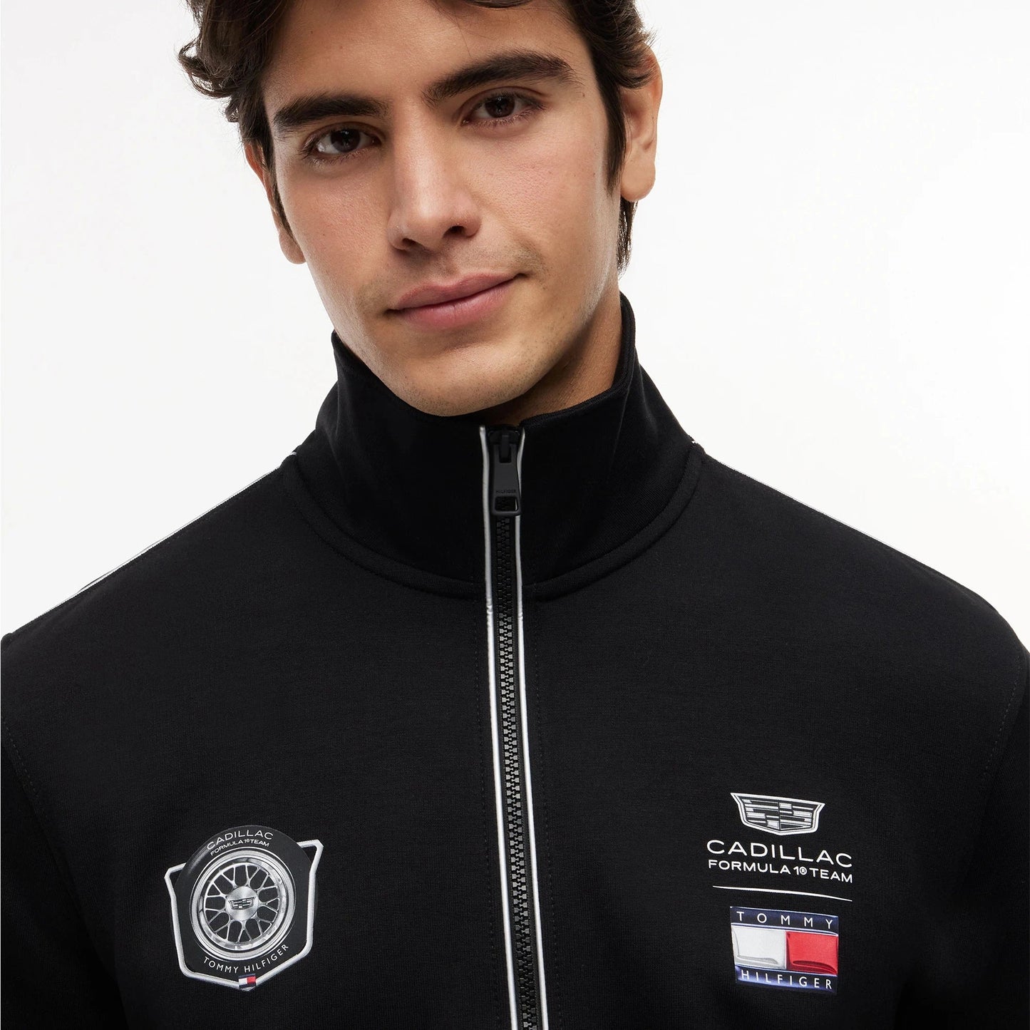MN00094 Cadillac F1 Racing Script Fill Zip Track Jacket - Black