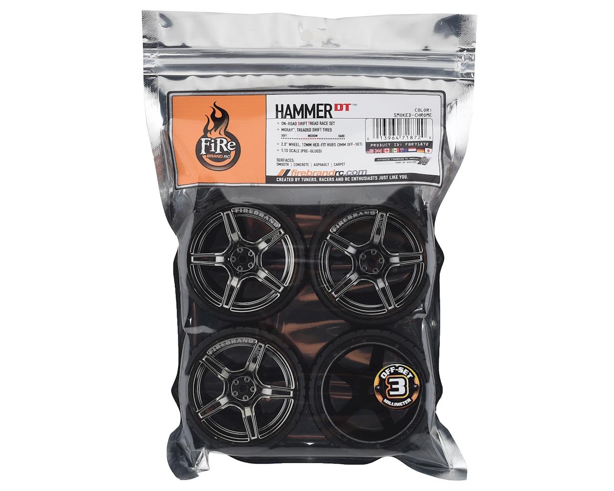FBR1WHEHAM720 Firebrand RC Hammer DT3 Pre-Mounted Drift Tires (4) (Smoke Chrome) w/Moray Tires, 12mm Hex & 3mm Offset