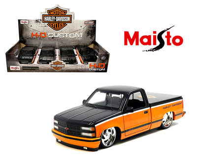 Maisto 34274D 1:24 1993 Chevrolet 454SS Pick-Up – Black/Orange Two-Tone – Harley-Davidson Custom