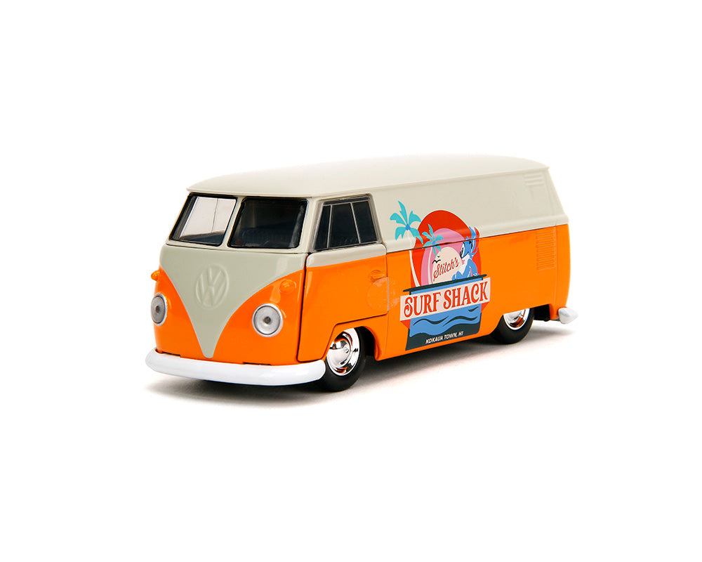 Jada 36144 1:32 Disney Stitch Themed 1961 Volkswagen Bus “Stitch’s Surf Shack” – Orange/White – Hollywood Rides