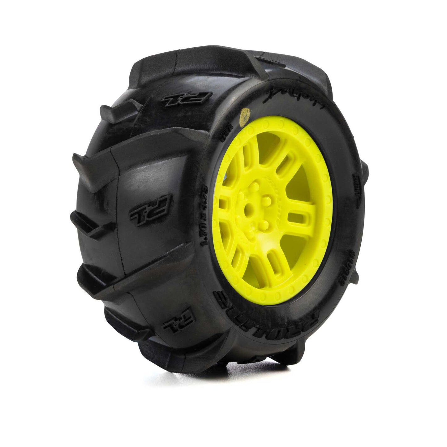 PRO1031212 Pro-Line Racing 1/16 Dumont Front/Rear Paddle Tires Mounted 12mm Yellow Split Six (2): ARRMA MINI KRATON