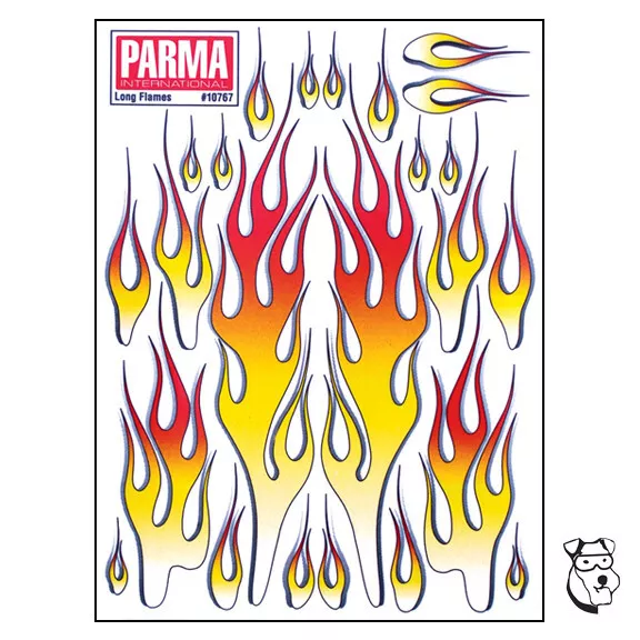 PARMA10767 1/10 LONG FLAMES Sticker Decal Sheet 6"x8"