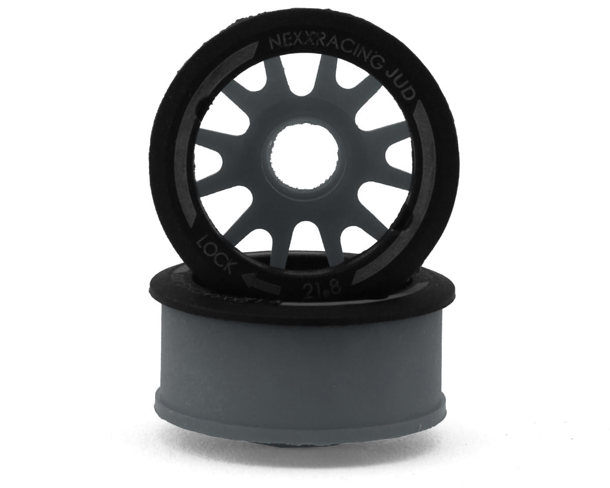 NX-USA-EVO-F+2-G NEXX Racing Mini-Z RWD "JUD" EVO Front Threaded Side-Wall Carbon Fiber Rims (2mm Offset) (Grey) (2)