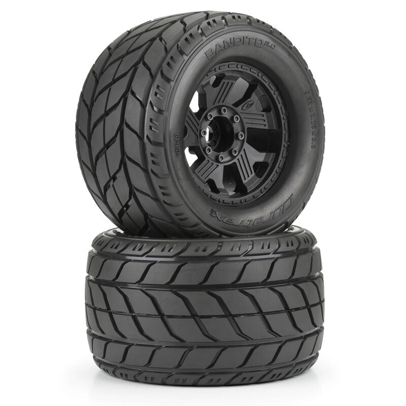 DTX564910 DuraTrax Bandito 2.0 1/8 3.8" Pre-Mounted Truck Tires (Black) (2) w/17mm Hex