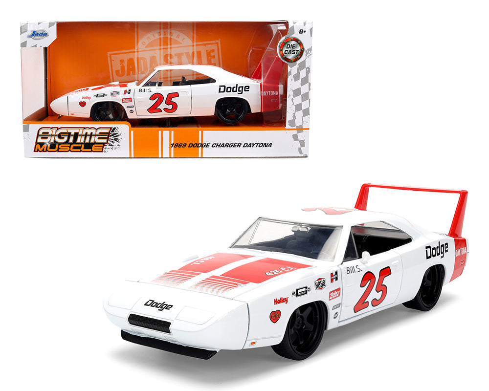 Jada 36608 1:24 1969 Dodge Charger Daytona #25 – White with Red – Bigtime Muscle