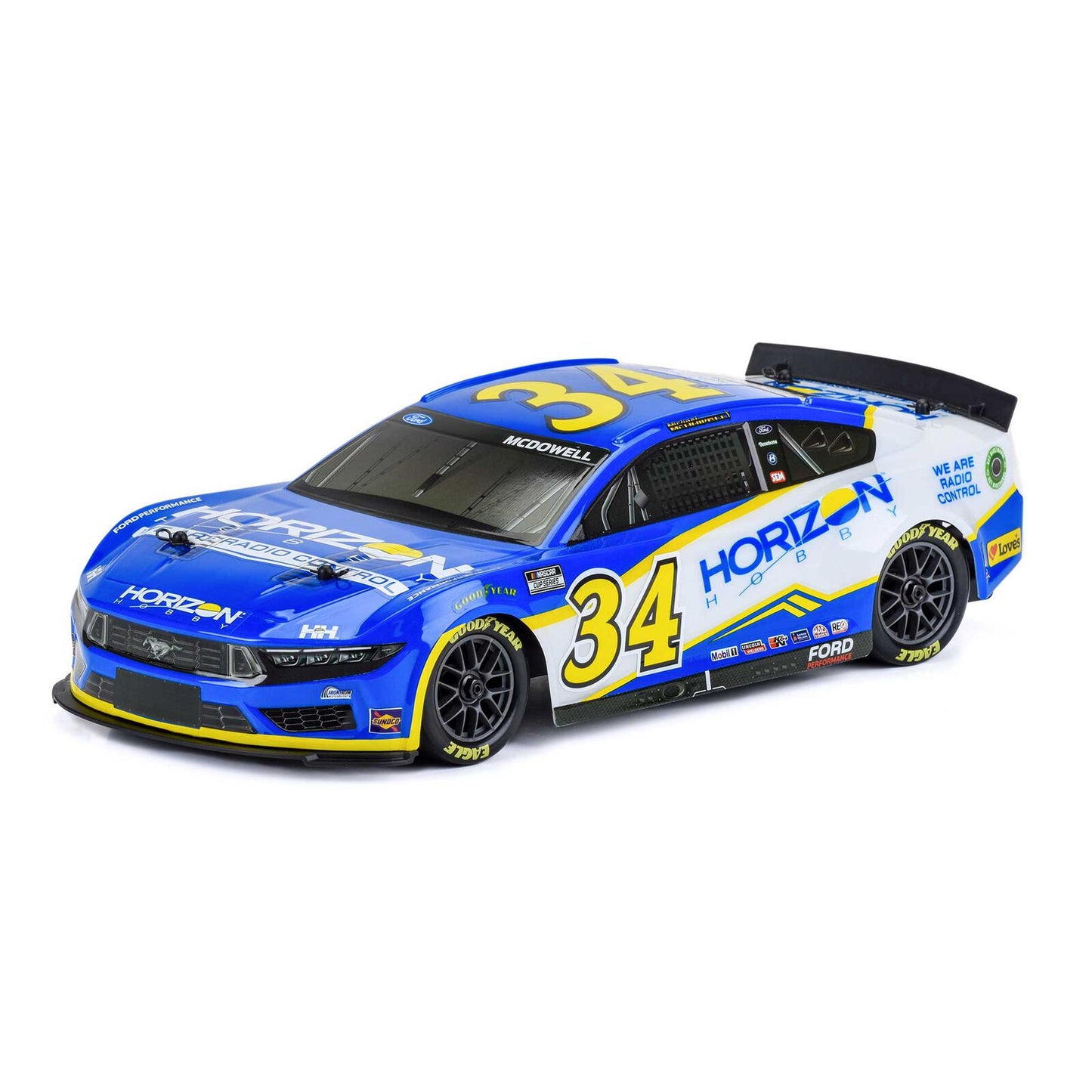 LOS1122434 1/12 4WD NASCAR RC Race Car RTR, Michael McDowell #34 Horizon Hobby 2024 Ford Mustang
