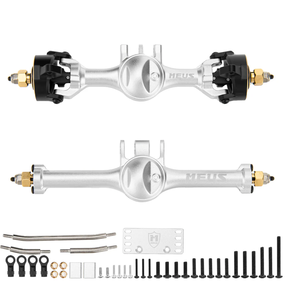 MEUS Racing TRX4M Metal V2 Isokinetic Front & Rear Axles w/ Adjustable Servo Mount for 1/18 TRX4M RC Crawler (Silver)