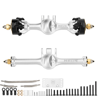 MEUS Racing TRX4M Metal V2 Isokinetic Front & Rear Axles w/ Adjustable Servo Mount for 1/18 TRX4M RC Crawler (Silver)