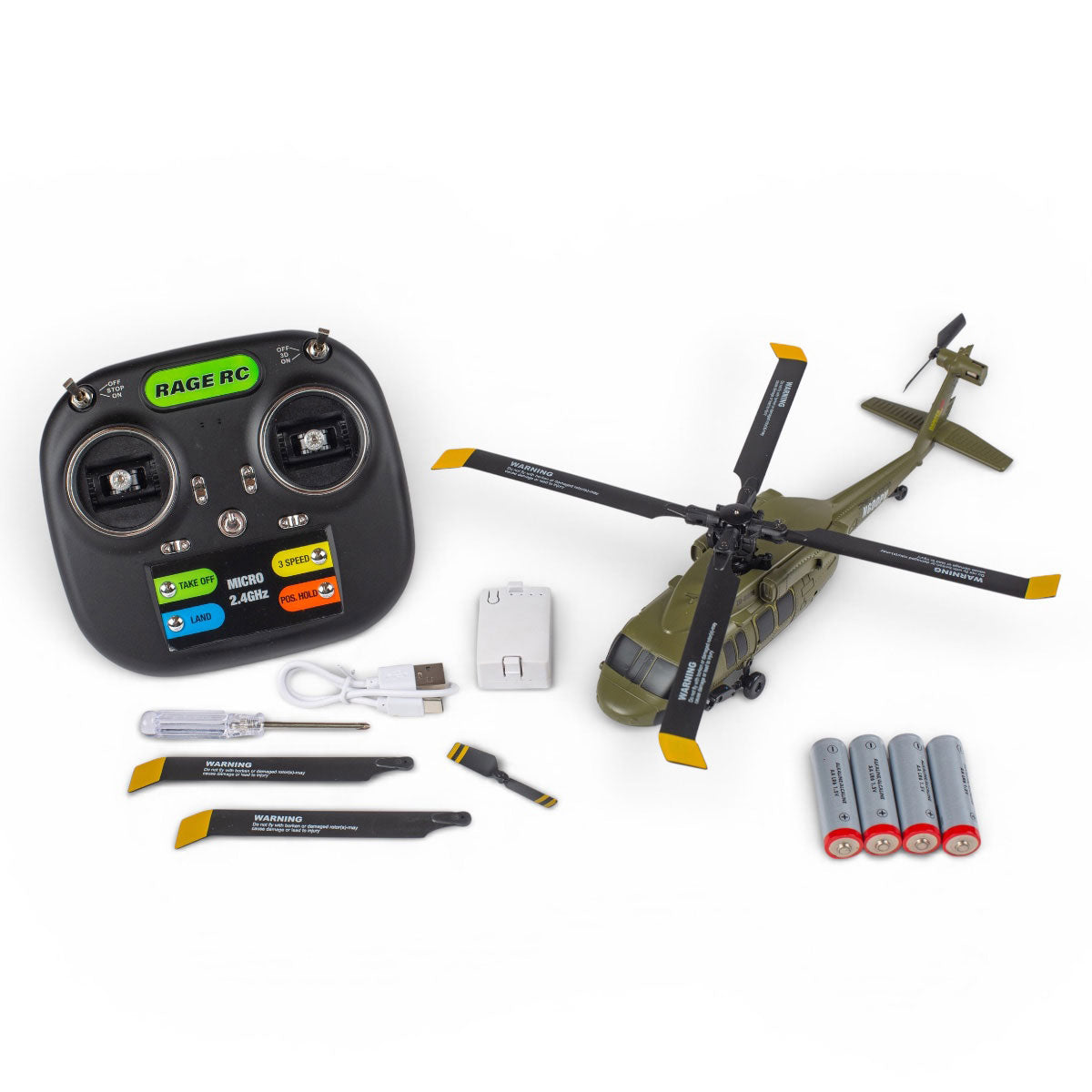 RGR6150  Rage RC Hero-Copter BL, 4-Blade Brushless RTF Heli; Army