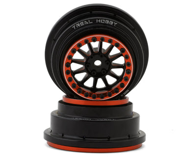 TLHTUDR-11 TREAL Aluminium Beadlock Wheels 1:7 RC Wheel Hubs Rims for UDR Compatible with Stock Factory Tires-Black+Orange