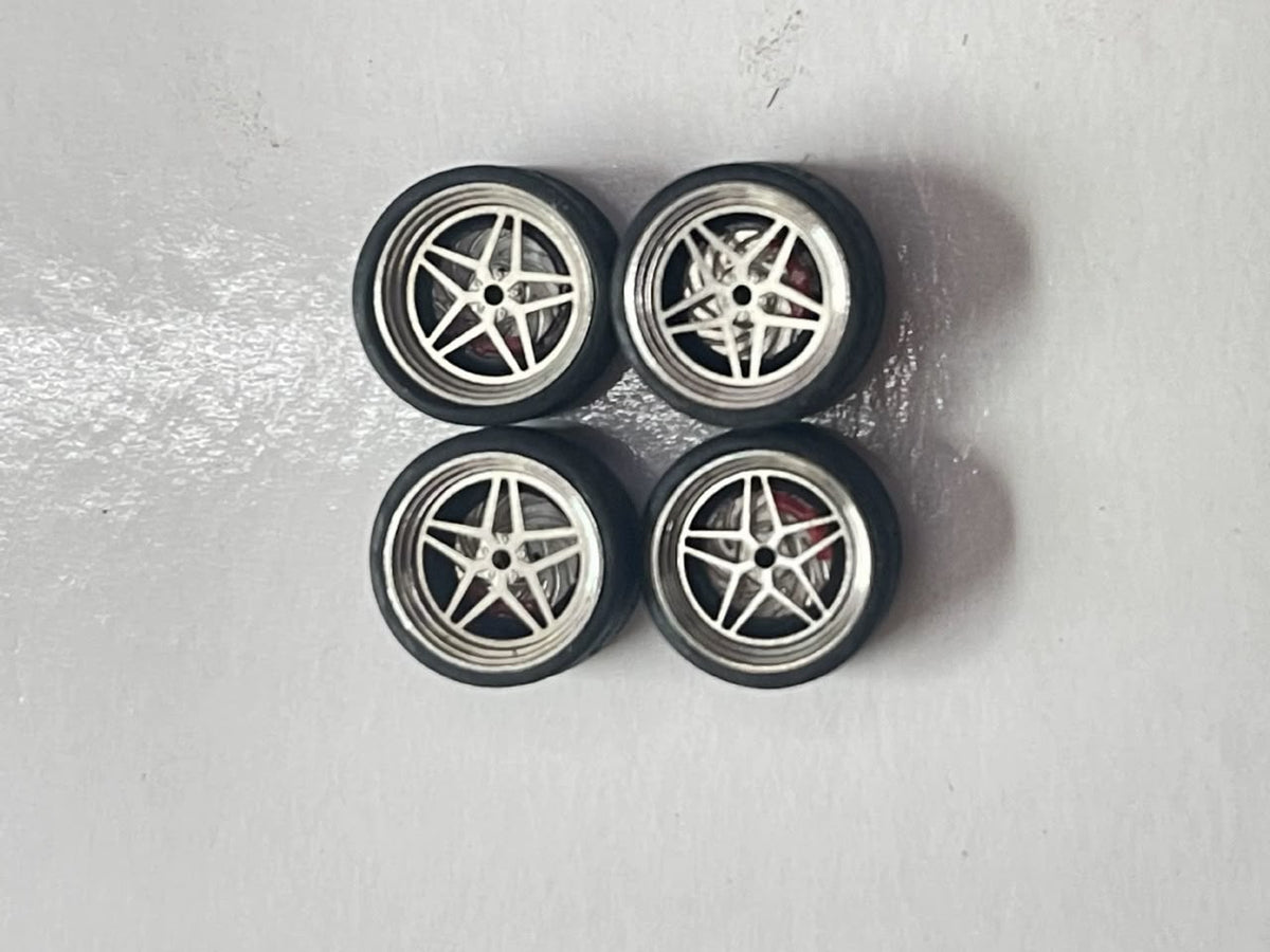 HotWheels 1/64 Custom Alloy Wheels And Rubber Tires - Silver