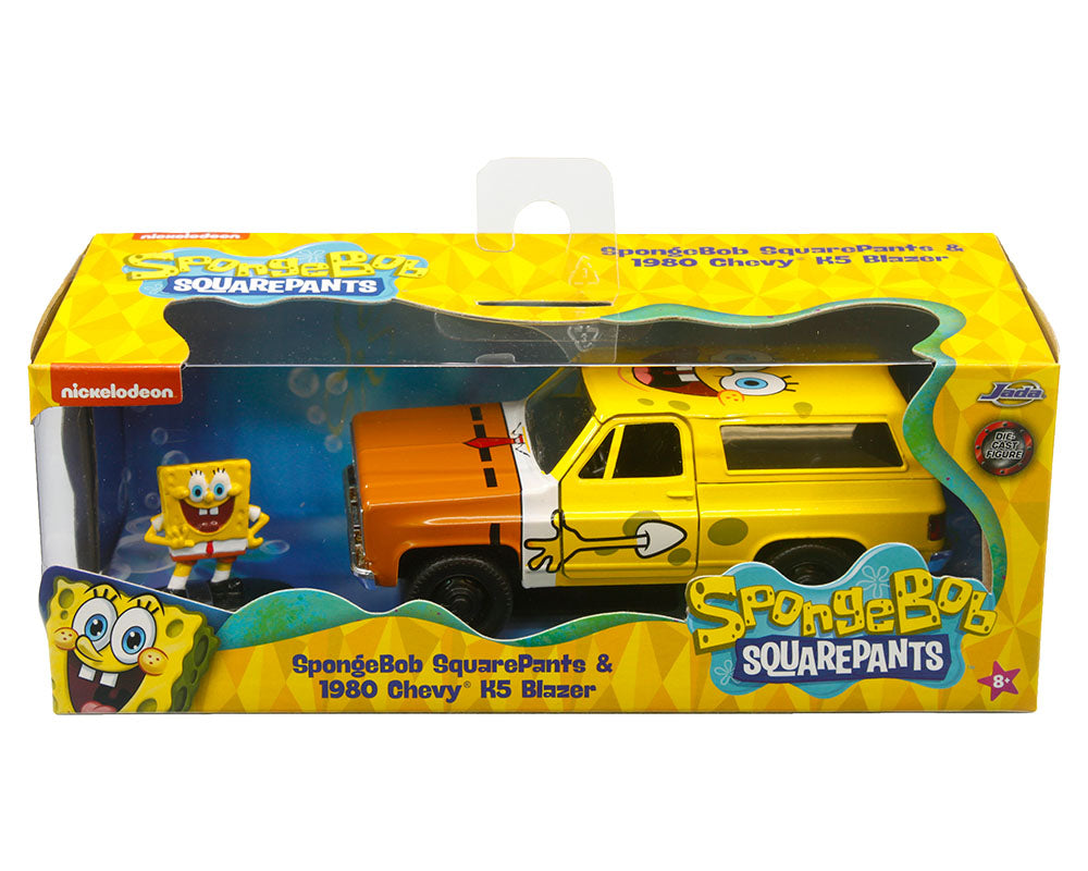 Jada 31798 1:32 Sponge Bob- 1980 Chevrolet K5 Blazer w/ SpongeBob – Yellow- Hollywood Rides