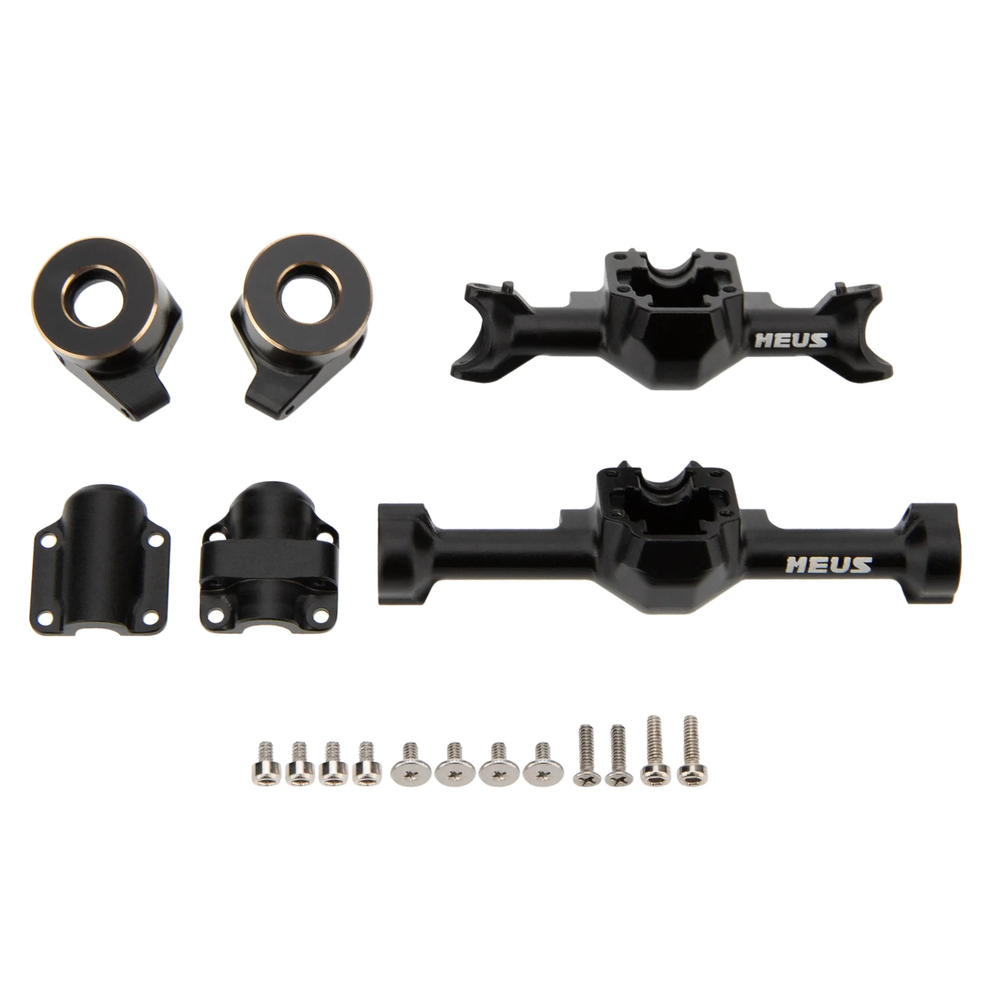 MEUS Racing SCX30 Axle Housing with Diff Covers and Steering Knuckles (Black)