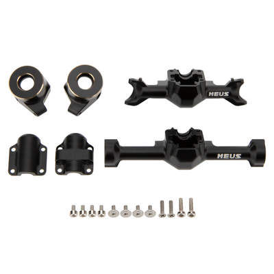 MEUS Racing SCX30 Axle Housing with Diff Covers and Steering Knuckles (Black)
