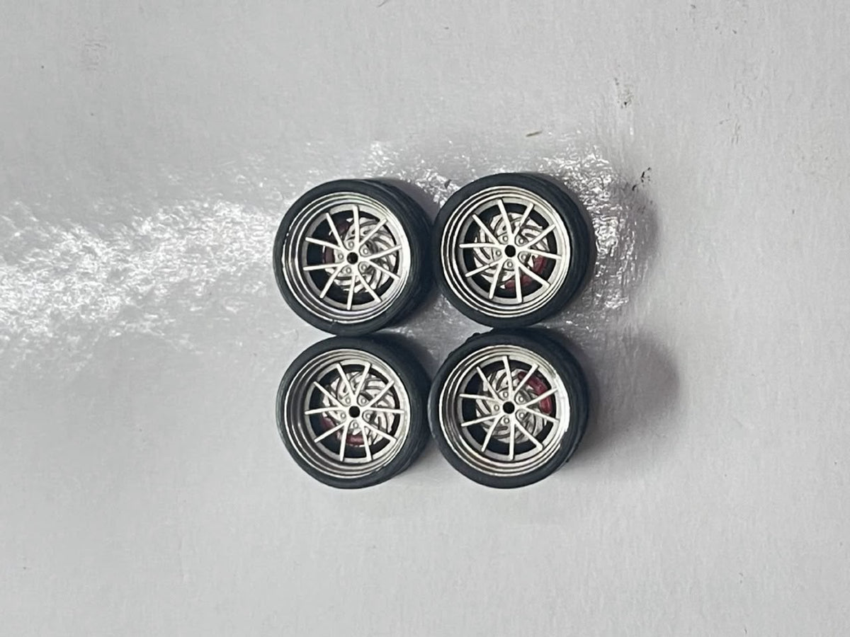HotWheels 1/64 Custom Alloy Wheels And Rubber Tires - Silver
