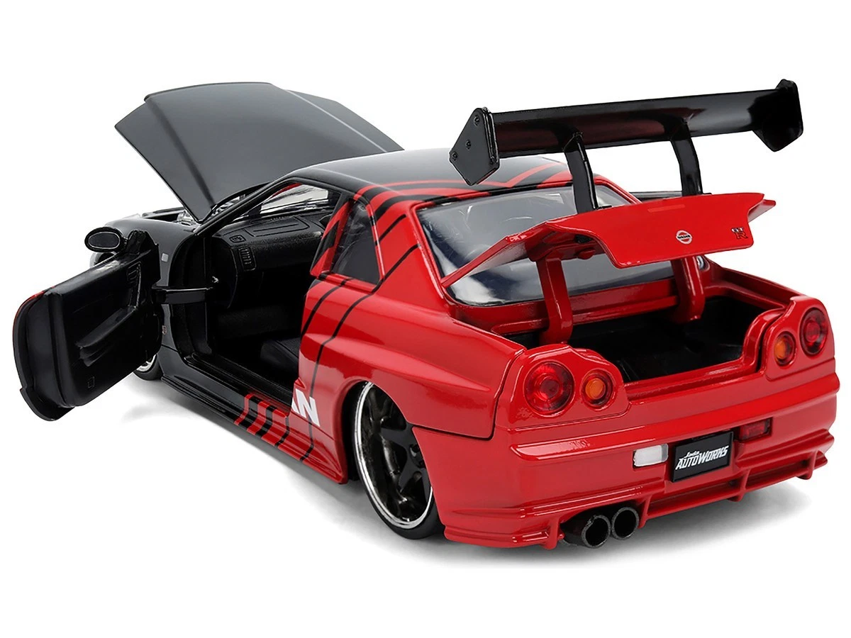 Jada 38346 1:24 2002 Nissan Skyline GT-R (R34) ADVAN – Black Red – Autoworks