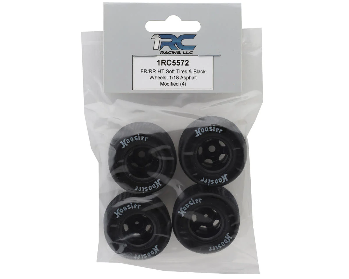 1RC5572 1RC Racing Pre-Mounted 1/18 Asphalt Modified Hoosier Tires (Black) (4) (F/R) (Soft)