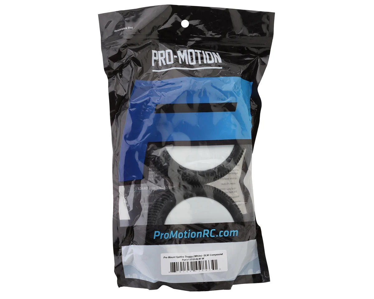 PMT1010-SLW-W Pro-Motion Spitfire 1/8 Truggy Pre-Mount Tires (White) (2) (Soft - Long Wear)
