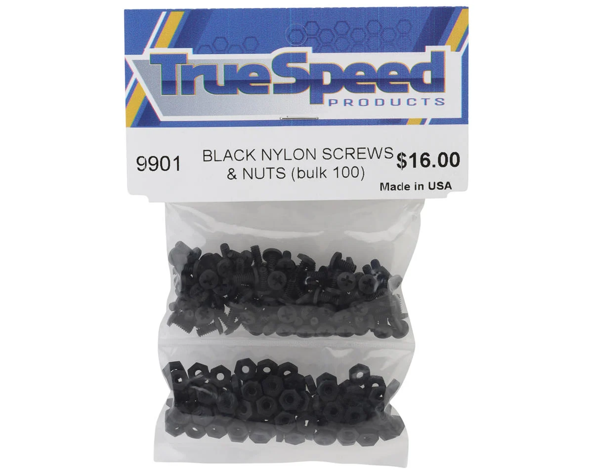 CSW9901 Custom Works Black Nylon Screws & Nuts (100pc)