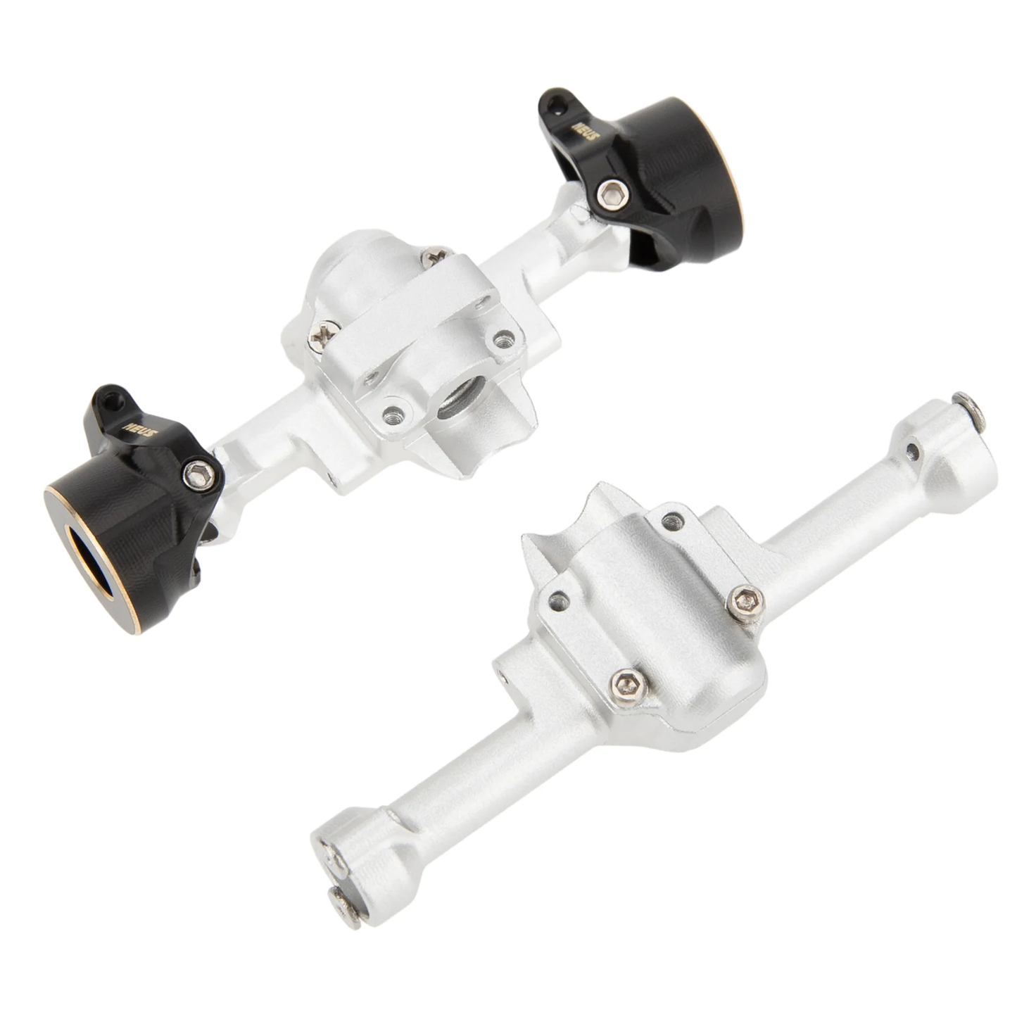 MEUS Racing SCX30 Axle Housing with Diff Covers and Steering Knuckles (Silver)