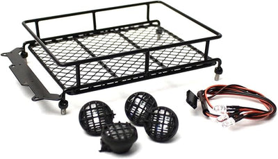 RCE3417BK 1/10 Scaler Metal Mesh Roof Rack, Round Lights - Black