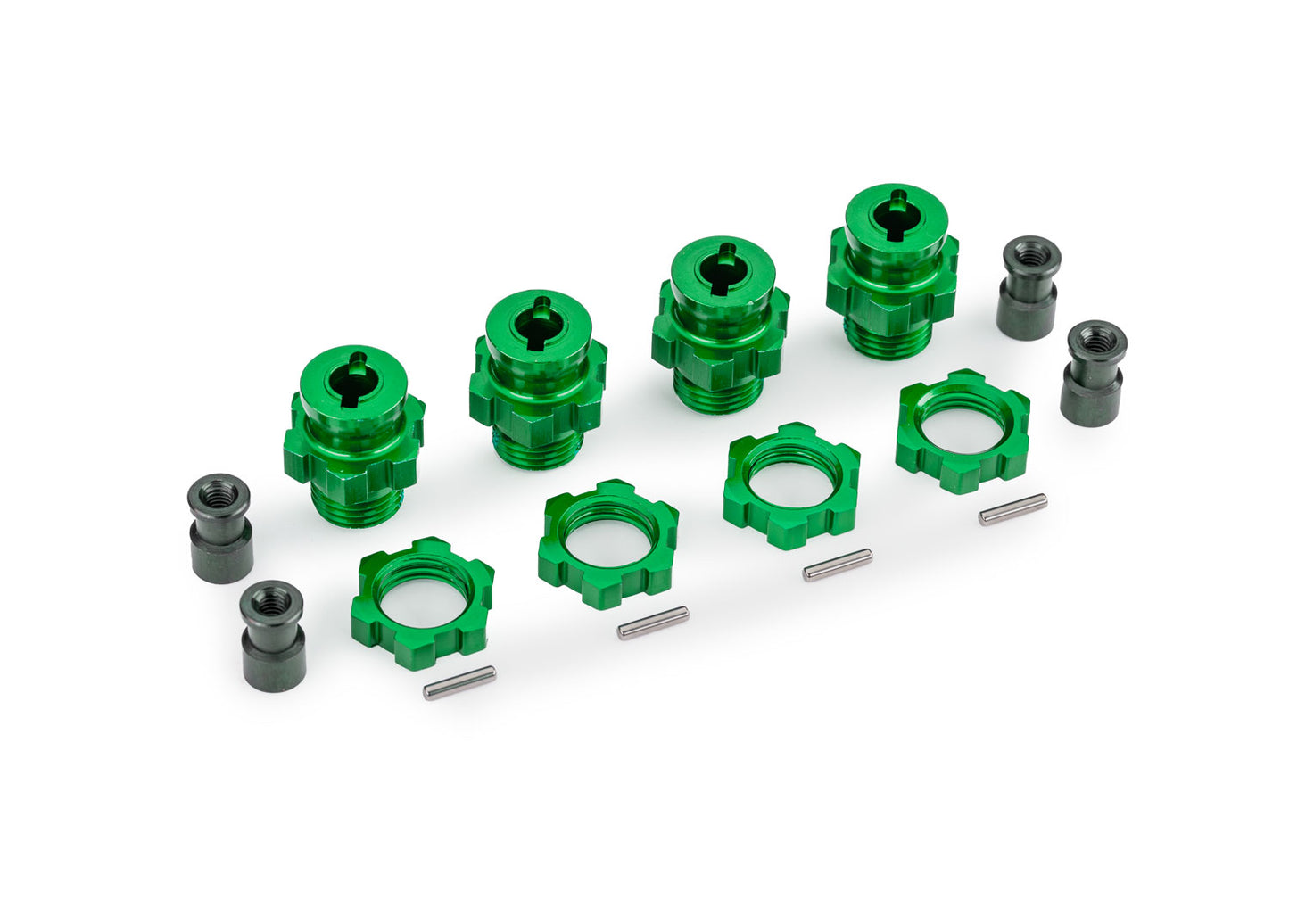 9086-GRN 17mm Green Aluminum Splined Hubs w/ Nuts (4)