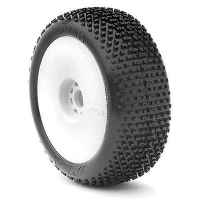AKA14001SRW 1/8 I-Beam Soft Pre-Mounted Tires, White EVO Wheels (2): Buggy