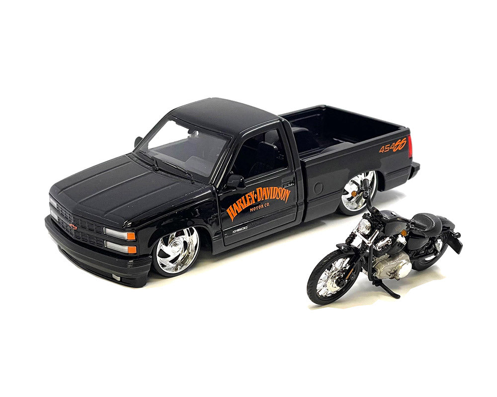 Maisto 32276-BLK 1:24 1993 Chevrolet 454SS Pick-Up & 2007 XL 1200N Nightster Harley-Davidson Bike Custom Limited 1,800 pcs – Black – Mijo Exclusives