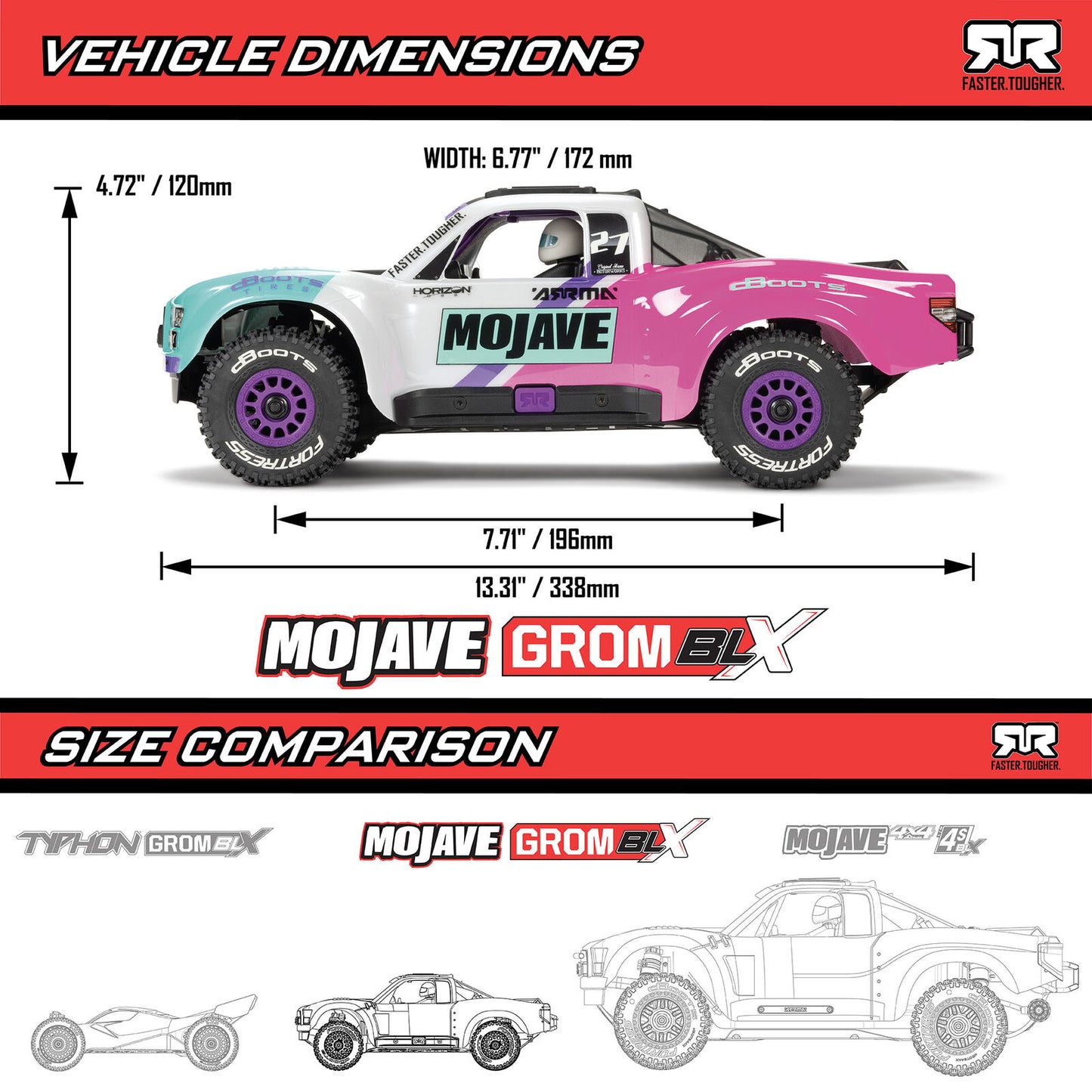 ARA2304 MOJAVE GROM 223S BLX Brushless 4X4 Small Scale Desert Truck RTR with Battery & Charger