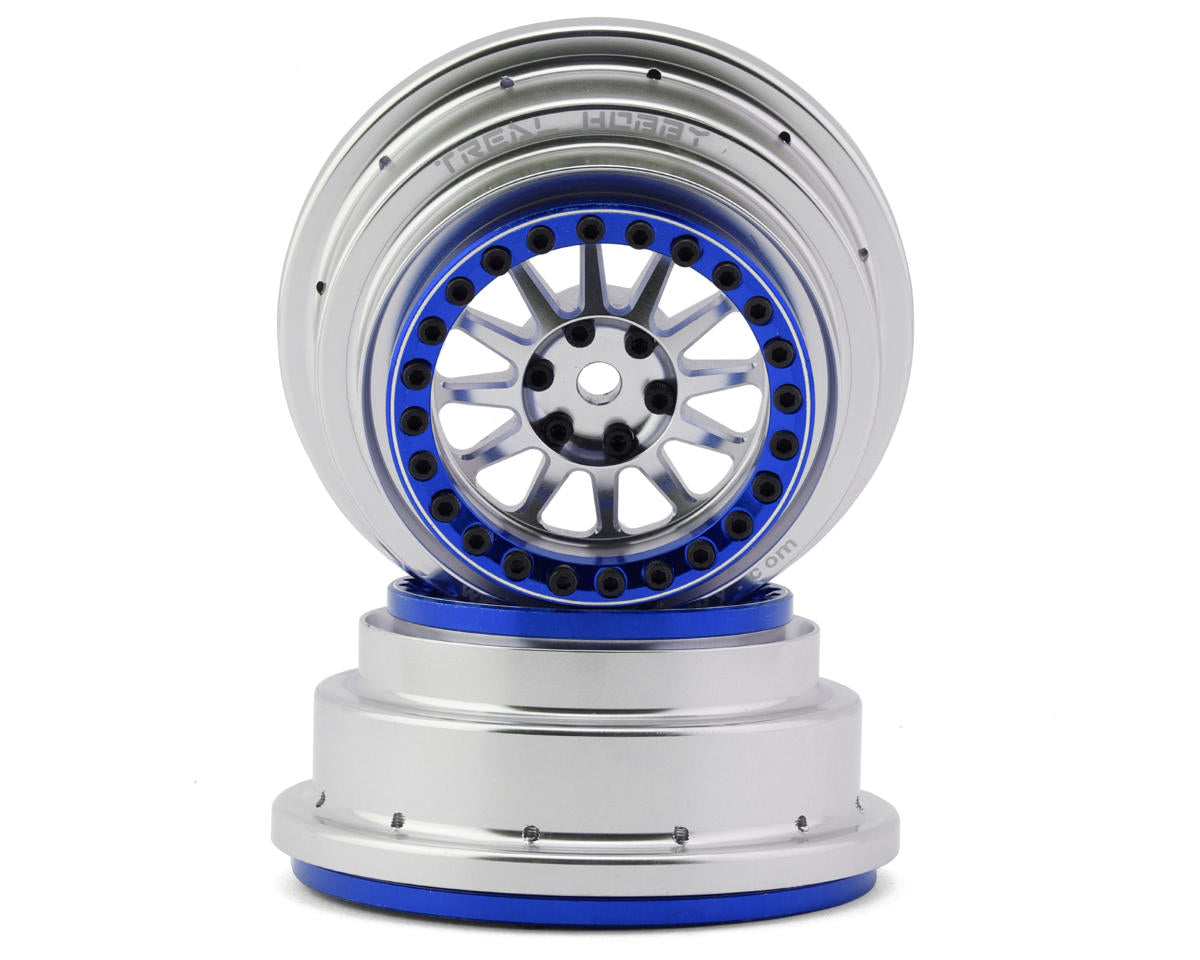 TLHTUDR-14 TREAL Aluminium Beadlock Wheels 1:7 RC Wheel Hubs Rims for UDR Compatible with Stock Factory Tires-V1Silver/Blu