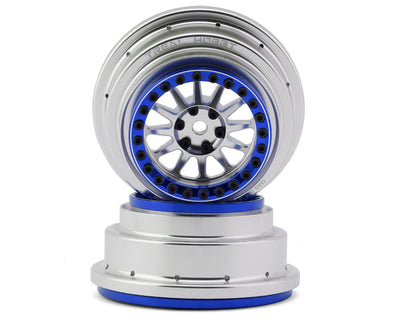 TLHTUDR-14 TREAL Aluminium Beadlock Wheels 1:7 RC Wheel Hubs Rims for UDR Compatible with Stock Factory Tires-V1Silver/Blu