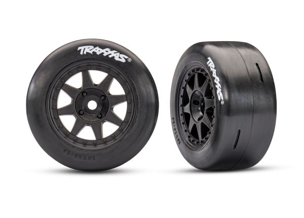 10875-BLK Black Rear Mini Rally Wheels w/ Slick Tires (Soft) (2)