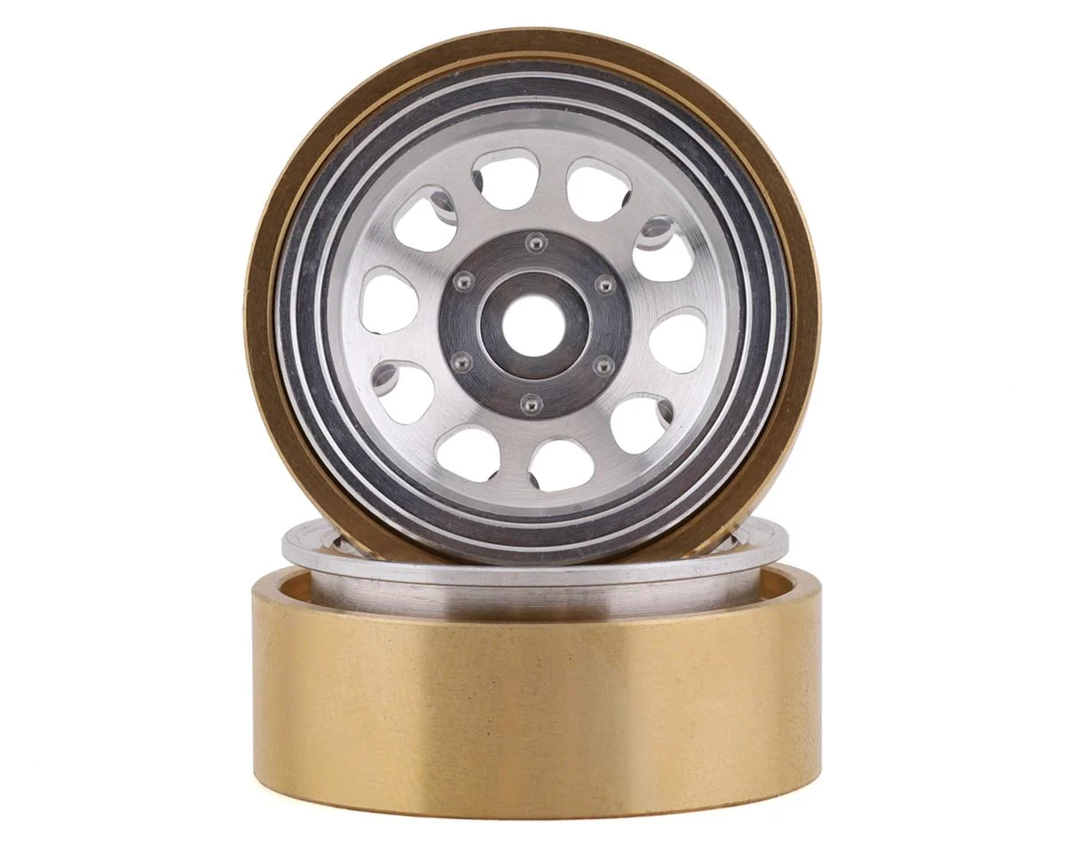 SSD00464 SCX24 1.0” Aluminum / Brass D Hole Beadlock Wheels (Silver) (2) (24g)