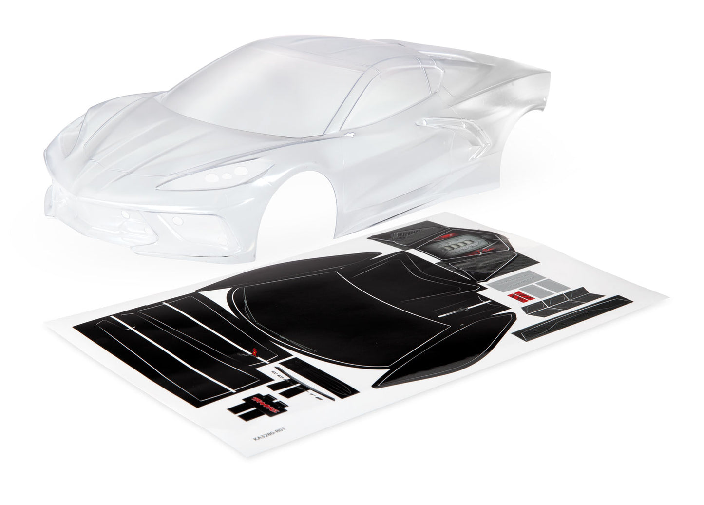 9311  Body, Chevrolet Corvette Stingray (clear, trimmed, requires painting)/ decal sheet (includes side mirrors, spoiler, grilles, vents, hardware, & clipless mounting)