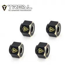 X003K9N19V TREAL Brass Wheel Hubs 7mm*6mm Hex, 1g/pc (4pcs) for 1/18 TRX4M Defender and Bronco (Black)