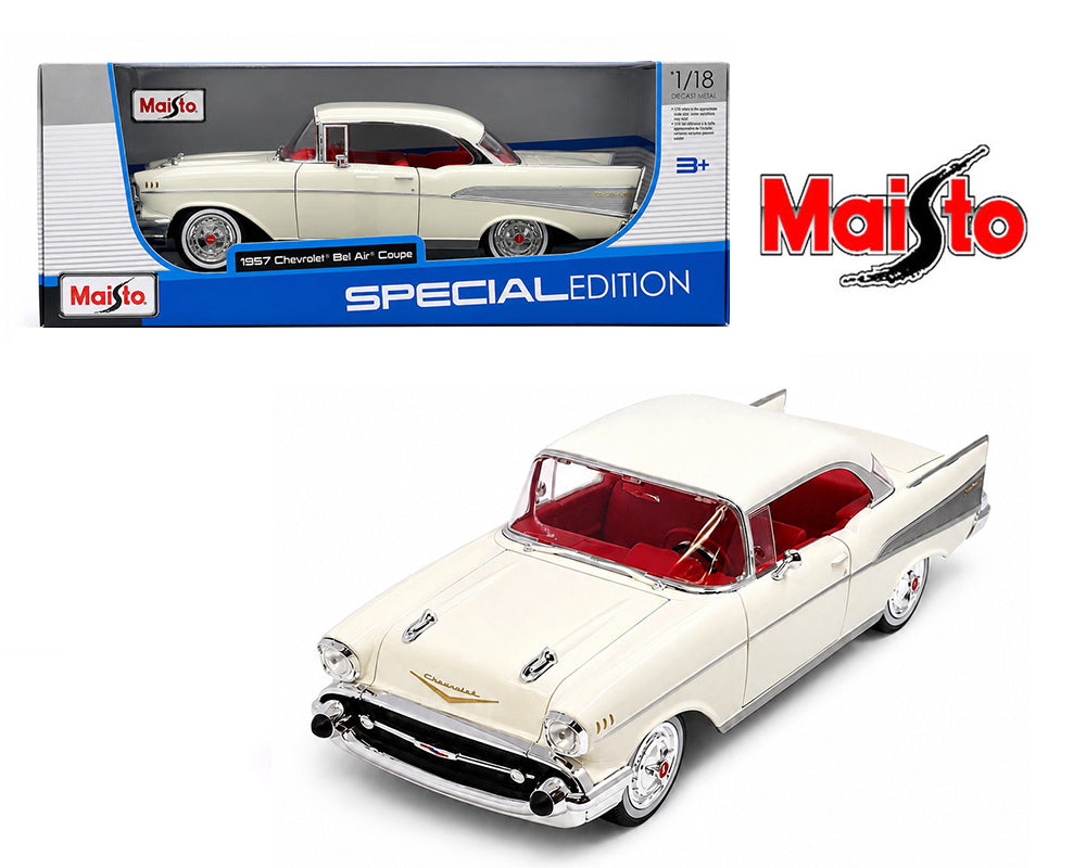 Maisto 31477WH 1:18 1957 Chevrolet Bel Air Coupe – White – Special Edition