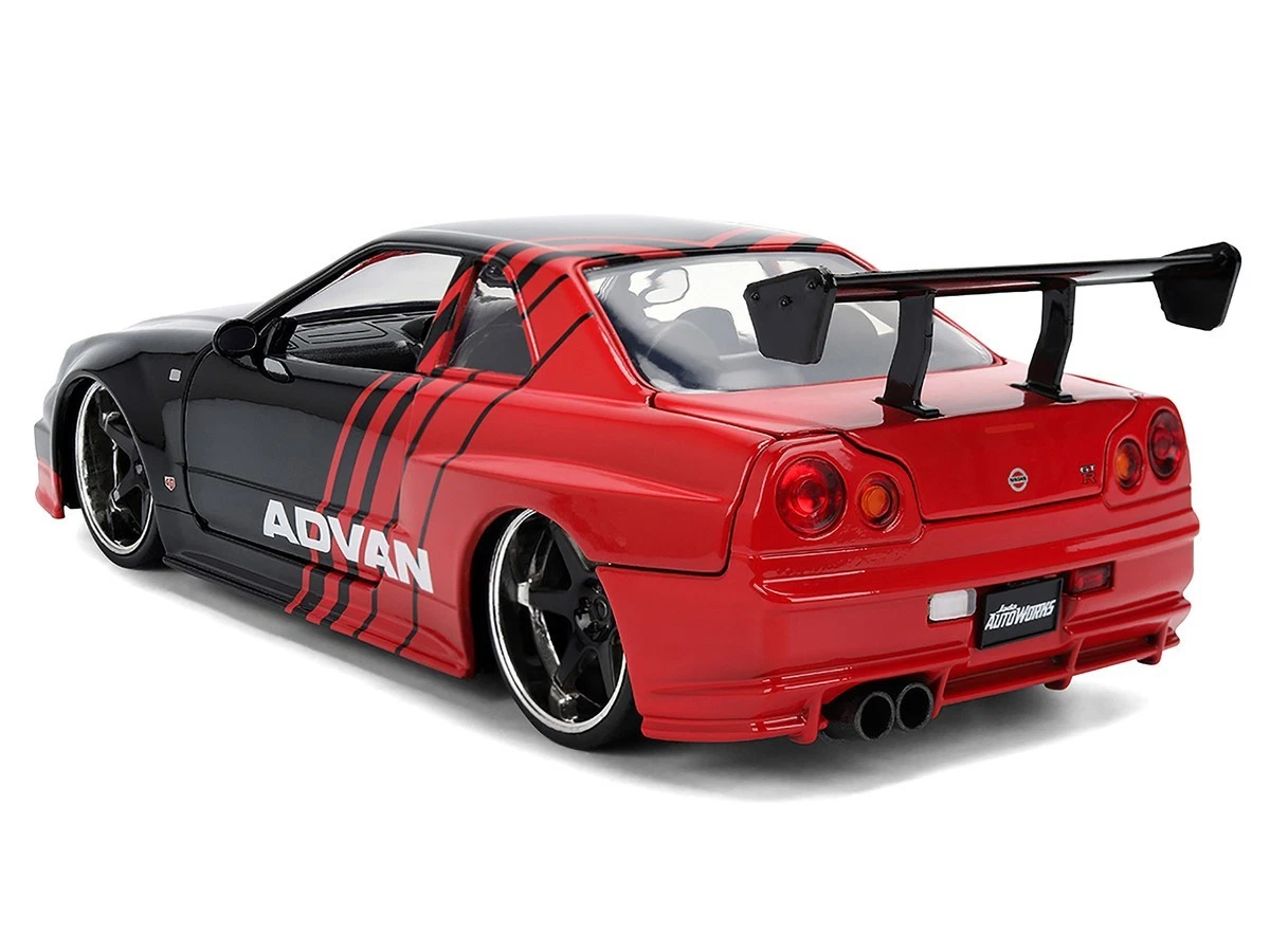 Jada 38346 1:24 2002 Nissan Skyline GT-R (R34) ADVAN – Black Red – Autoworks