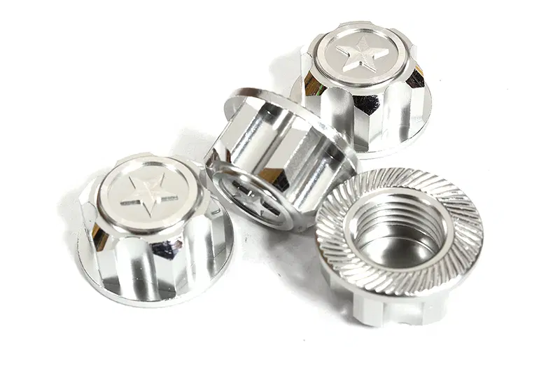 INTC29956SILVER Billet Machined 17mm Hex Wheel Nuts (4) 1/10 1/8