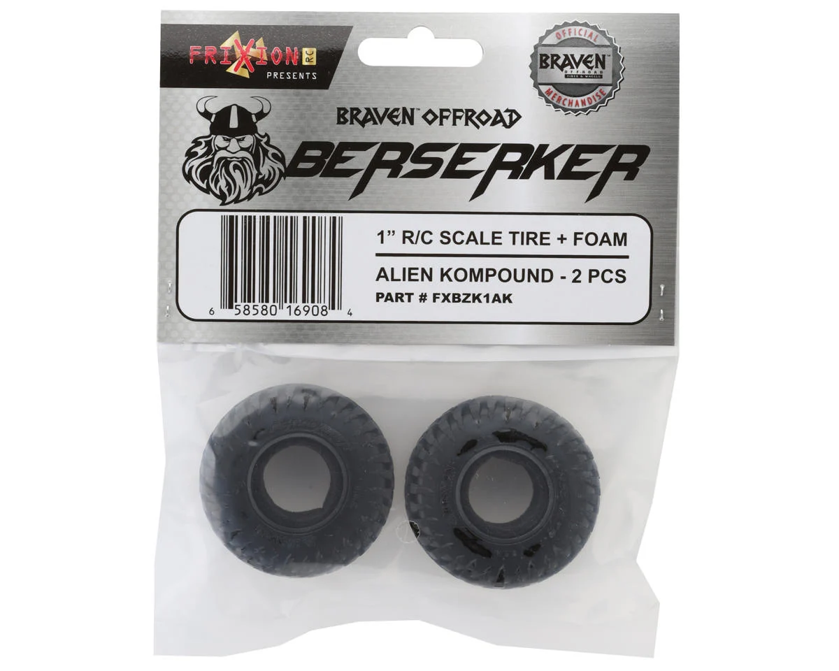 PBTFXBZK1AK Pit Bull Tires 1.0" Braven Berserker Micro Crawler Tires (2) (Alien) w/Foam Inserts