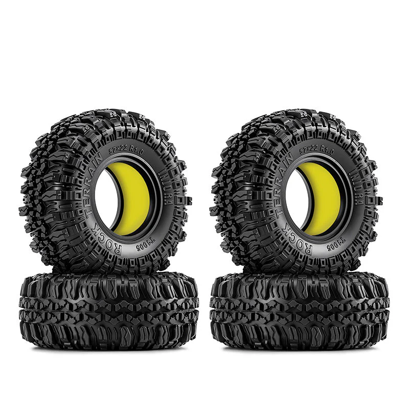 YQT-1005-1056YE INJORA 1.0" 57*22mm Rock Terrain Tires & Silicone Rubber Inserts Combo (4)