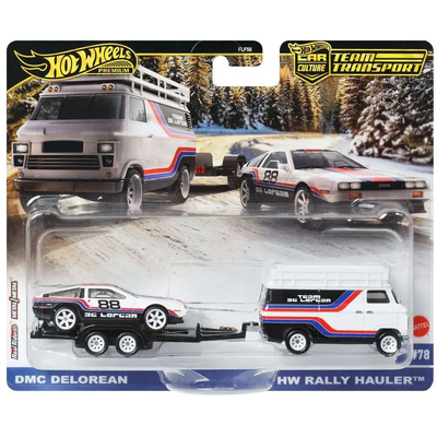 HWFLF56-957F HW 1:64 Premium Team Transport 2025 F Case DCM Delorean HW Rally Hauler #78