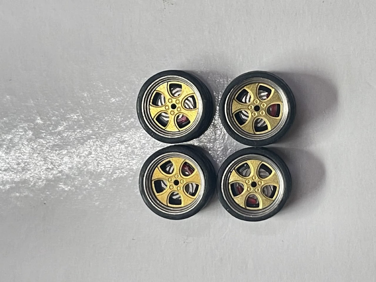 HotWheels 1/64 Custom Alloy Wheels And Rubber Tires - Gold